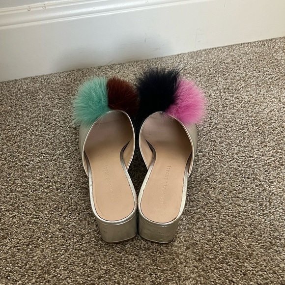 GUC Loeffler Randall Pom Pom Block Heel Mules Sz 7.5 - Picture 6 of 13